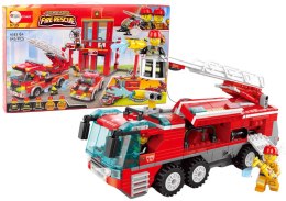LEAN Toys Zestaw Klocków Straż Pożarna Baza Wóz Auto Helikopter 845 El