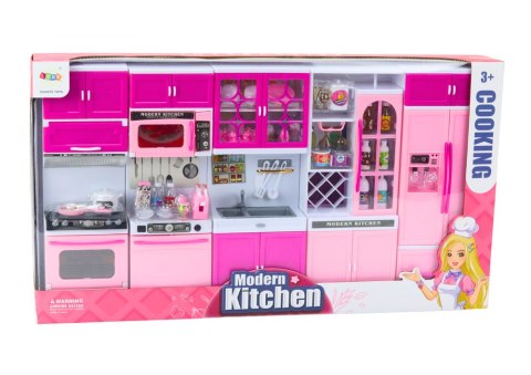 LEAN Toys Zestaw Mebli Kuchennych dla Lalek Lodówka Kuchenka Akcesoria Różowy