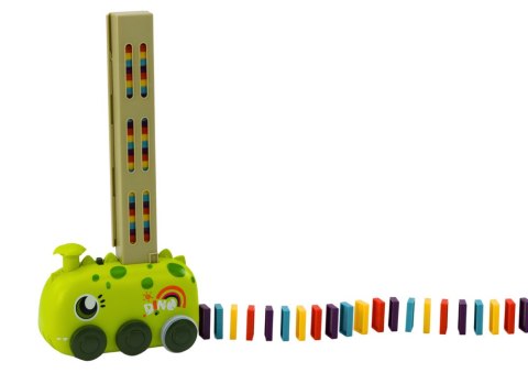 LEAN Toys Autko Zielony Dinozaur na Baterie Układające Kolorowe Domino 4 Kolory Klocków