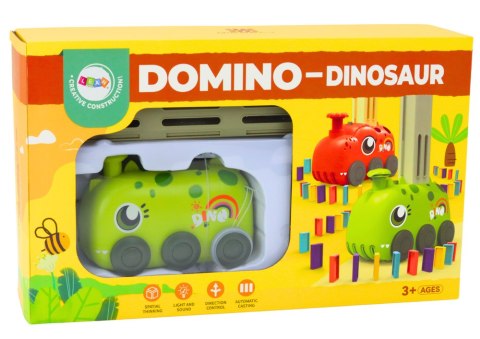 LEAN Toys Autko Zielony Dinozaur na Baterie Układające Kolorowe Domino 4 Kolory Klocków