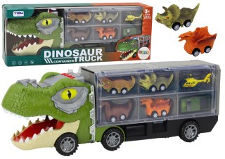 LEAN Toys Ciężarówka Dinozaur Transport Resoraków 6szt Światła Dźwięki Zielony