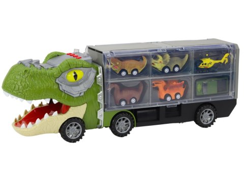 LEAN Toys Ciężarówka Dinozaur Transport Resoraków 6szt Światła Dźwięki Zielony