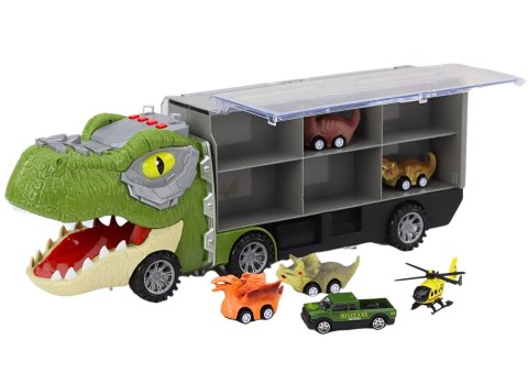LEAN Toys Ciężarówka Dinozaur Transport Resoraków 6szt Światła Dźwięki Zielony