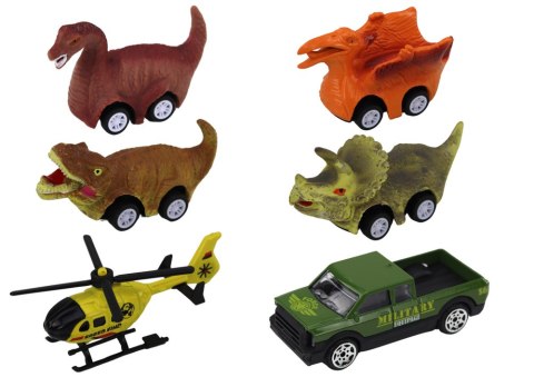 LEAN Toys Ciężarówka Dinozaur Transport Resoraków 6szt Światła Dźwięki Zielony