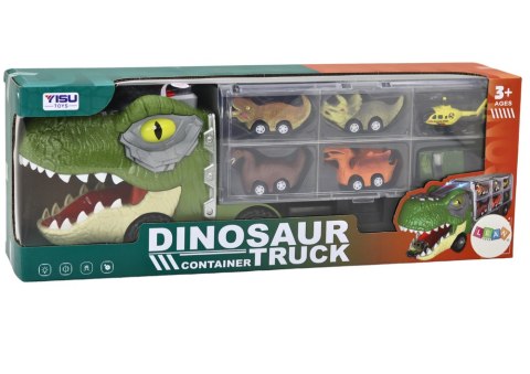 LEAN Toys Ciężarówka Dinozaur Transport Resoraków 6szt Światła Dźwięki Zielony