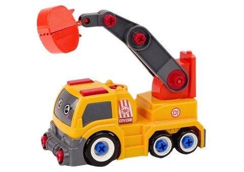 LEAN Toys Ciężarówka Z Dźwigiem Kreskówkowa Do Rozkręcania DIY Pomarańczowy