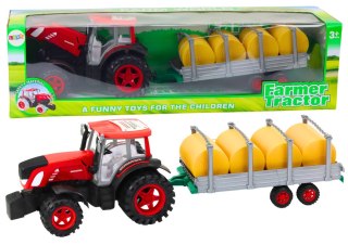 LEAN Toys Duży Traktor Rolniczy Z Przyczepą I Balami Siana Napęd Czerwony