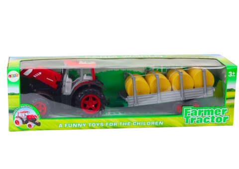 LEAN Toys Duży Traktor Rolniczy Z Przyczepą I Balami Siana Napęd Czerwony