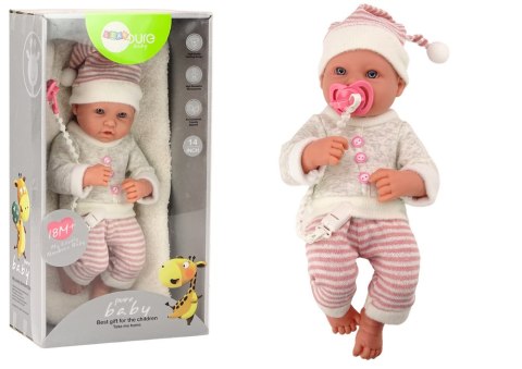 LEAN Toys Lalka Bobas Sweterek Czapeczka W Paski Smoczek Różowy