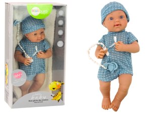 LEAN Toys Lalka Bobas w Niebieskim Ubranku Czapeczka Smoczek Kołderka
