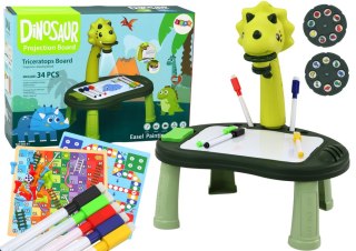 LEAN Toys Projektor Do Rysowania Dinozaur Stolik Gry 2w1 Chińczyk Węże Zielony