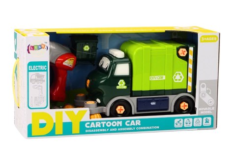 LEAN Toys Śmieciarka Kreskówkowa Do Skręcania Ruchoma DIY Zielony