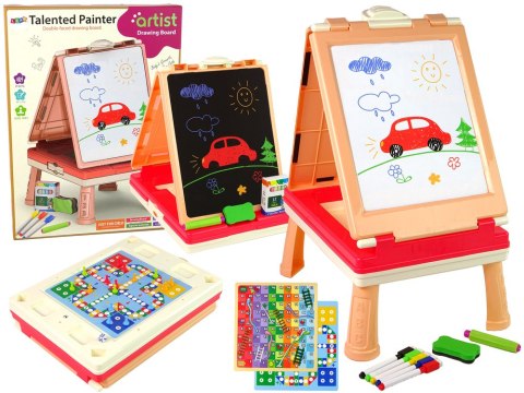 LEAN Toys Tablica 3w1 Wielofunkcyjna Dwustronna Stolik Do Gier Chińczyk