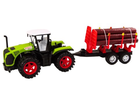 LEAN Toys Traktor Farmerski Z Przyczepą Na Drewno 9 Bali Drzewa Napęd Zielony