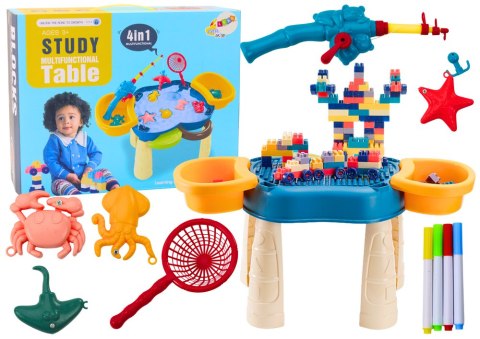 LEAN Toys Wielofunkcyjny Stolik 4w1 Klocki Łowienie Ryb Rysowanie Niebieski LEAN Toys Wielofunkcyjny Stolik 4w1 Klocki Łowienie Ryb Rysowanie Niebieski