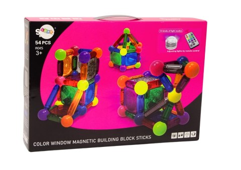 LEAN Toys Zestaw Klocków Magnetycznych Z Podświetleniem 54 Elementy