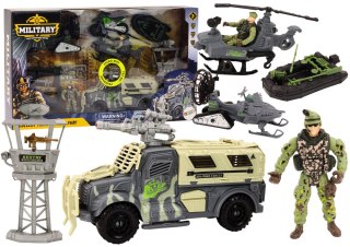 LEAN Toys Zestaw Militarny Wojskowy Wóz Bojowy Helikopter Żołnierze Akcesoria Dźwięki
