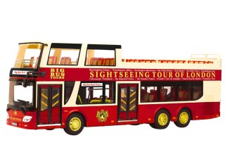 LEAN Toys Autobus Piętrowy Wycieczkowy 1:42 Metalowy Światła Czerwony