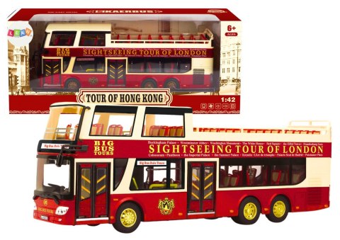 LEAN Toys Autobus Piętrowy Wycieczkowy 1:42 Metalowy Światła Czerwony