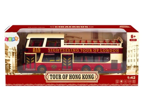 LEAN Toys Autobus Piętrowy Wycieczkowy 1:42 Metalowy Światła Czerwony