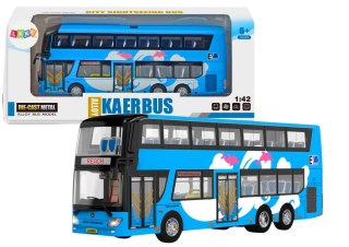 LEAN Toys Autobus Piętrowy Wycieczkowy 1:42 Metalowy Światła Niebieski