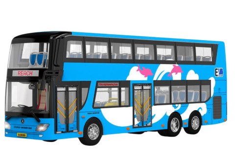 LEAN Toys Autobus Piętrowy Wycieczkowy 1:42 Metalowy Światła Niebieski