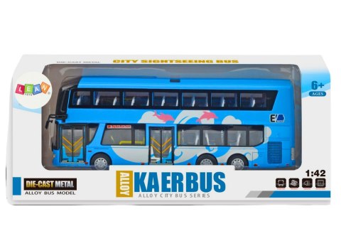 LEAN Toys Autobus Piętrowy Wycieczkowy 1:42 Metalowy Światła Niebieski
