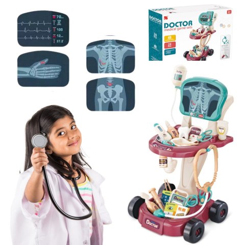 LEAN Toys Zestaw Lekarski na Wózku Stolik Lekarski Doktor EKG