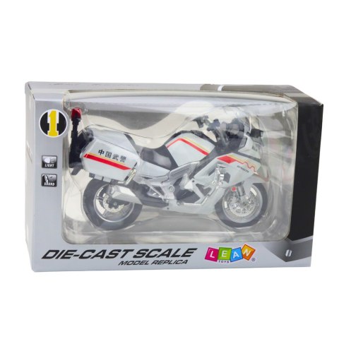 LEAN Toys Motocykl Metalowy Światła Dźwięki Biały Czerwone Żółte Linie 1:12