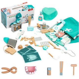 LEAN Toys Zestaw Lekarski Mały Doktor Dentysta Drewniany Apteczka Fartuch 20 El