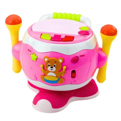 LEAN Toys Bębenek Dla Dzieci Muzyczny Interaktywny Światła Dźwięki Różowy