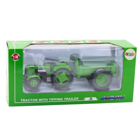 LEAN Toys Metalowy Traktor Rolniczy Z Przyczepą Zielony 1:18