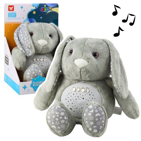LEAN Toys Pluszowy Królik Usypiająca Przytulanka Projektor Dźwięk Szum Szary