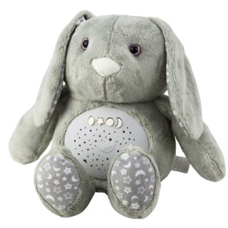 LEAN Toys Pluszowy Królik Usypiająca Przytulanka Projektor Dźwięk Szum Szary