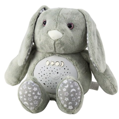 LEAN Toys Pluszowy Królik Usypiająca Przytulanka Projektor Dźwięk Szum Szary