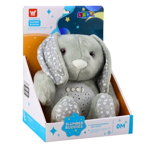 LEAN Toys Pluszowy Królik Usypiająca Przytulanka Projektor Dźwięk Szum Szary