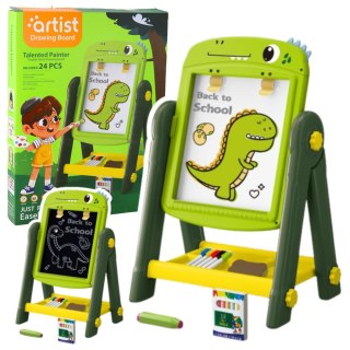 LEAN Toys Tablica Dwustronna Magnetyczna Suchościeralna Dinozaur Zielona Akcesoria