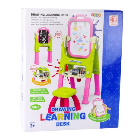 LEAN Toys Tablica Edukacyjna 5w1 Z Krzesełkiem Wielofunkcyjna Akcesoria Różowa