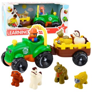 LEAN Toys Traktor Z Napędem Interaktywny Zwierzątka Przyczepa Dźwięki Światła