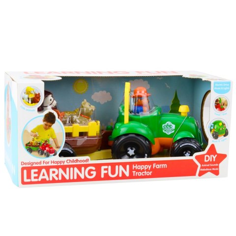 LEAN Toys Traktor Z Napędem Interaktywny Zwierzątka Przyczepa Dźwięki Światła