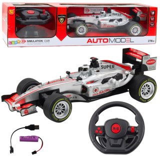 LEAN Toys Wyścigówka Zdalnie Sterowana RC Kierownica Światła Dźwięki 1:12 Srebrna
