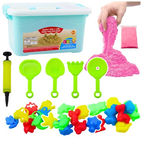 LEAN Toys Zestaw Magiczny Piasek Różowy 3kg Foremki Narzędzia Dmuchana Plansza