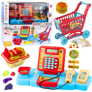 LEAN Toys Zestaw Sklepowy Kasa Koszyk Produkty Spożywcze Światła Dźwięki Kolorowy