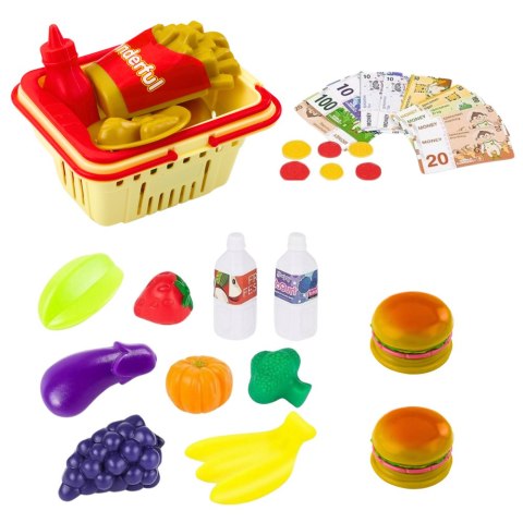 LEAN Toys Zestaw Sklepowy Kasa Koszyk Produkty Spożywcze Światła Dźwięki Kolorowy