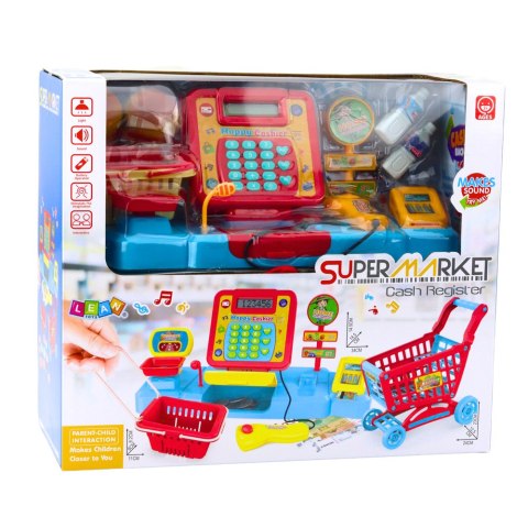 LEAN Toys Zestaw Sklepowy Kasa Koszyk Produkty Spożywcze Światła Dźwięki Kolorowy