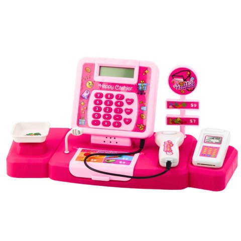 LEAN Toys Zestaw Sklepowy Kasa Koszyk Produkty Spożywcze Światła Dźwięki Różowy