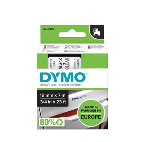 DYMO Taśma Dymo D1- 19mm x 7m czarny/przeźroczysty DYMO Taśma Dymo D1- 19mm x 7m czarny/przeźroczysty