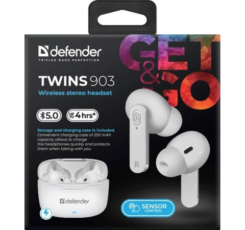 Defender DEFENDER SŁUCHAWKI BLUETOOTH TWINS 903 DOUSZNE BIAŁE 63903 Defender DEFENDER SŁUCHAWKI BLUETOOTH TWINS 903 DOUSZNE BIAŁE 63903