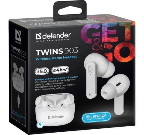 Defender DEFENDER SŁUCHAWKI BLUETOOTH TWINS 903 DOUSZNE BIAŁE 63903 Defender DEFENDER SŁUCHAWKI BLUETOOTH TWINS 903 DOUSZNE BIAŁE 63903