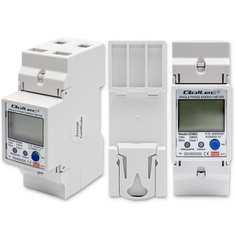 Qoltec QOLTEC LICZNIK ENERGII JEDNOFAZOWY ELEKTRONICZNY NA SZYNĘ DIN | 230V | LCD | WI-FI Qoltec QOLTEC LICZNIK ENERGII JEDNOFAZOWY ELEKTRONICZNY NA SZYNĘ DIN | 230V | LCD | WI-FI